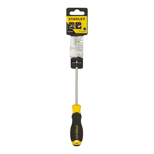 STANLEY STMT60806-840 screwdriver with yellow and black handle, front angle on white background.