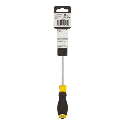 STANLEY STMT60806-840 long screwdriver with black and yellow handle, rear view on white background.