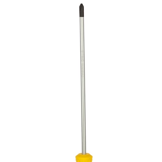 STANLEY STMT60812-8 long shaft Phillips screwdriver with yellow handle, product front angle, white background.
