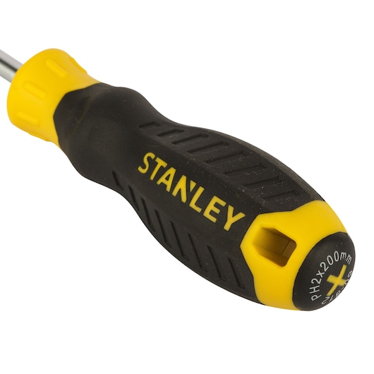 STANLEY STMT60812-8 black and yellow Phillips screwdriver handle, product close-up on white background.