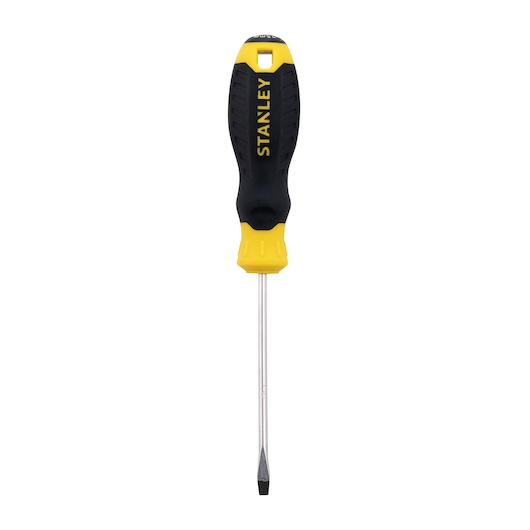 STANLEY STMT60817-840 flathead screwdriver front angle, black and yellow handle, silver shaft.