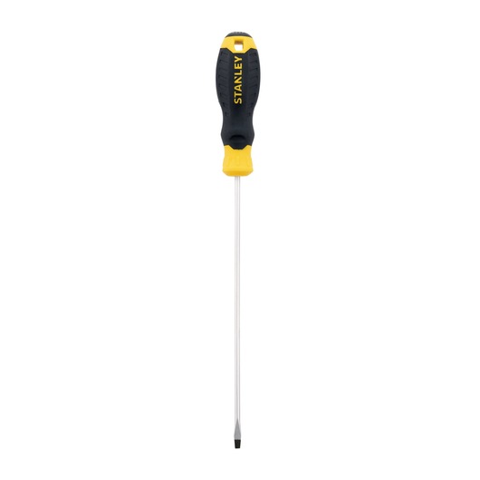 STANLEY STMT60820-840 flathead screwdriver with yellow and black handle, front view, white background.