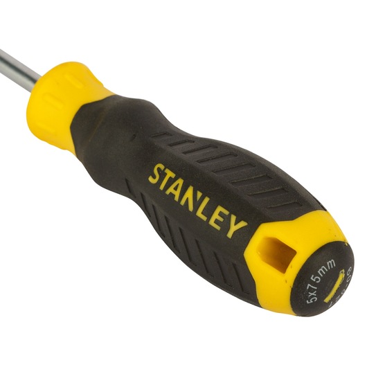 STANLEY STMT60821-840 screwdriver handle, black and yellow, close-up angle, visible grip texture.