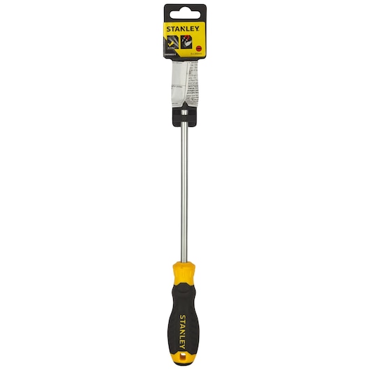 STANLEY STMT60832-8 slotted screwdriver with black and yellow handle, photography front angle on white background.