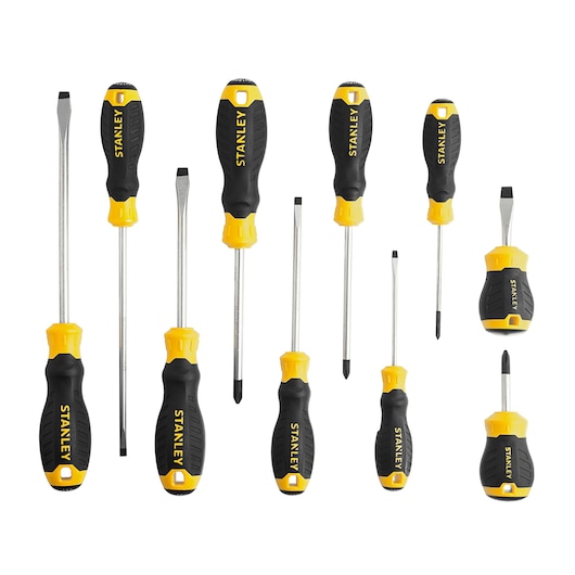 SCREWDRIVERS SET ON WHITE BACKGROUND FRONT VIEW