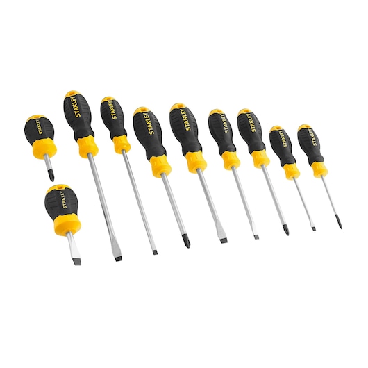 SCREWDRIVERS SET ON WHITE BACKGROUND SIDE VIEW