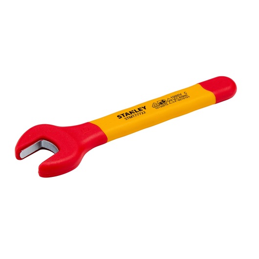 Stanley STMT77722 insulated wrench, red and yellow handle, tool category, side angle photo.