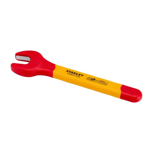 Stanley STMT77723-LA insulated open-end wrench, yellow and red, product category wrench, angled view.
