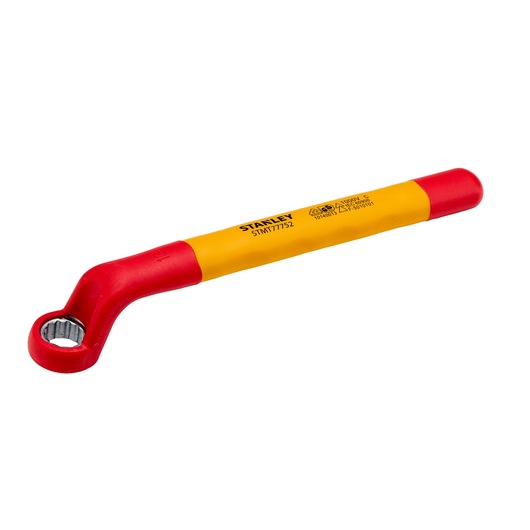 STANLEY STMT77752-LA insulated box end wrench, yellow and red handle, angled view, white background.