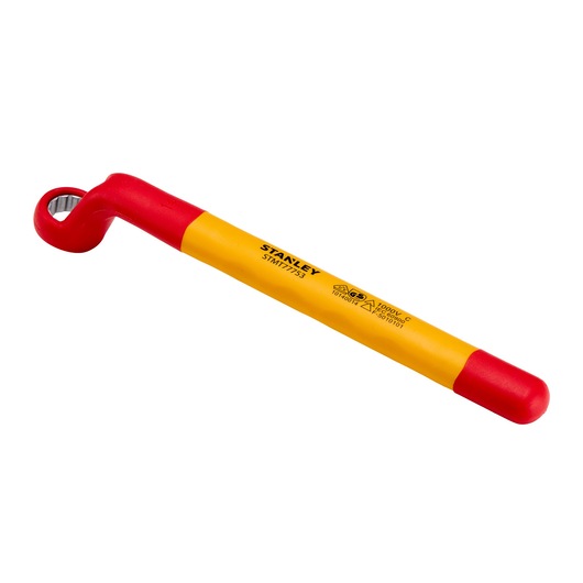 STANLEY STMT77753-LA insulated box end wrench, yellow and red, angled view, on white background.
