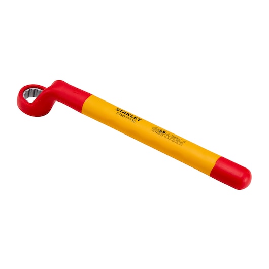 STANLEY STMT77756-LA insulated box end wrench, yellow and red handle, product photography on white background.