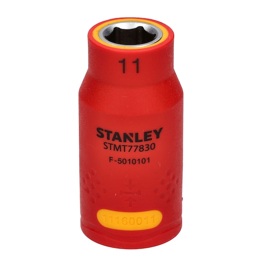 STANLEY STMT77830-LA insulated socket, red with yellow accents, upright angle on white background.