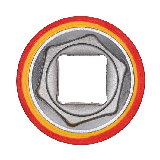 STANLEY STMT77839-LA socket accessory, silver finish, red and yellow ring, top view, photography.