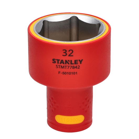 Stanley STMT77842 insulated socket tool, red, 32mm size, front angle on white background.