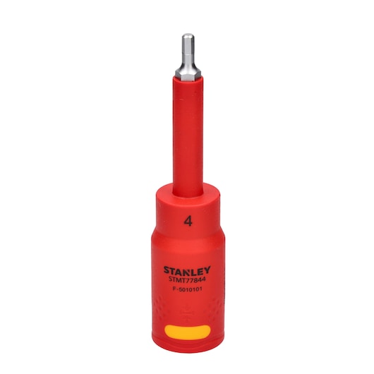STANLEY STMT77844-LA red insulated nut driver, photographed from the front on a white background.