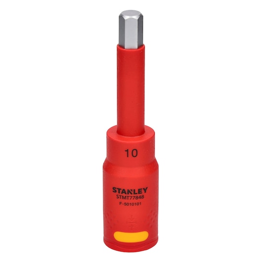 STANLEY STMT77848-LA insulated hex socket, red and yellow, front angle on white background.