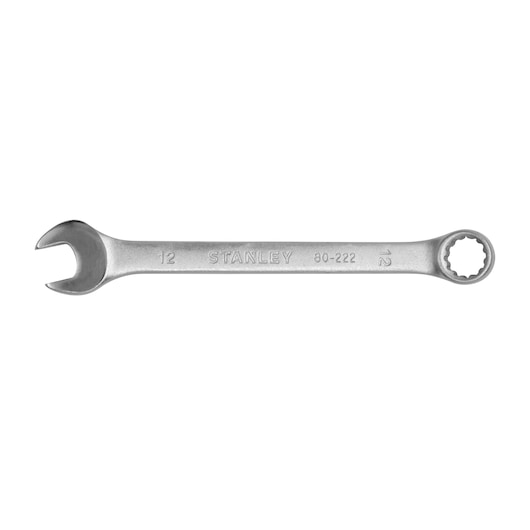 Stanley STMT80222-840 combination wrench, silver metal, front angle, tool category, white background.