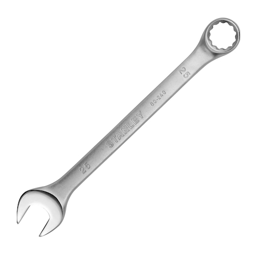 STANLEY STMT80240-8 silver combination wrench, product photography, angled on white background.