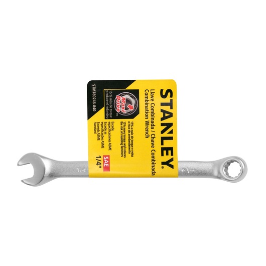 Stanley STMT80246-840 combination wrench, silver finish, 1/4 inch size, front angle on white background.
