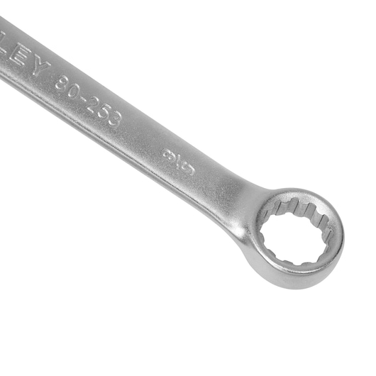STANLEY STMT80253-840 box-end wrench photography, silver, close-up angle on white background