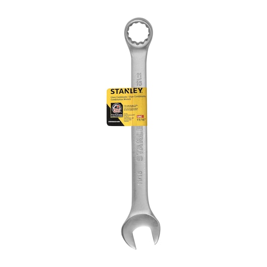 Stanley STMT80254-840 combination wrench 11/16 inch, silver color, front view on white background.