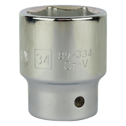 STANLEY STMT89334-8B-12 chrome socket, 34mm size, photography, front angle on white background.