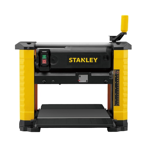 STANLEY STP18-B2 table planer front angle photo in yellow and black on white background