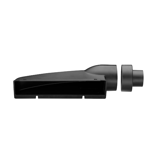 Stanley STP18-B2 black vacuum nozzle attachment, side angle, photography with white background.