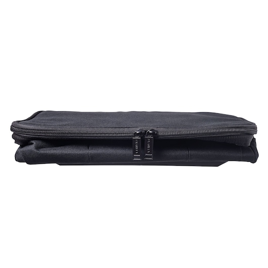 STANLEY STST1-73615 black zippered tool pouch, front angle, photography on white background.