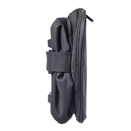STANLEY STST1-73615 black tool pouch, side view, with zipper and reinforced strap, on white background.