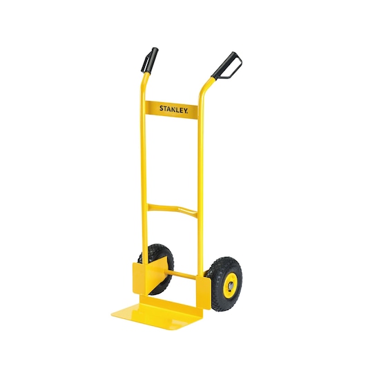 STANLEY STST98367 yellow hand truck with black handles and wheels, front angle on white background.